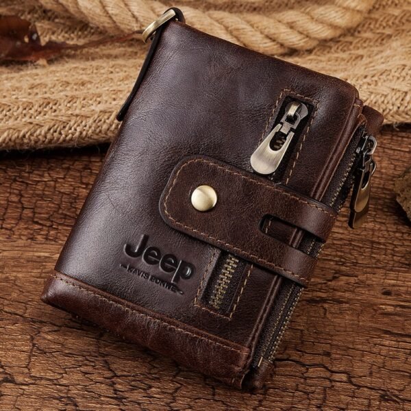 100% Leather Men Wallet Coin Purse Small Mini Card Holder Chain PORTFOLIO Portomonee Male Walet Pocket - Image 2