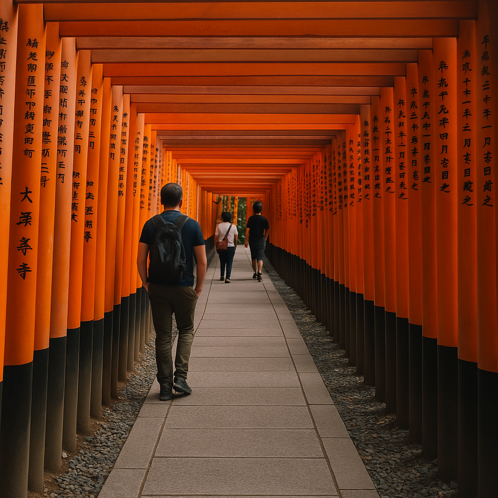 Vermilion torii gates corridor at Fushimi Inari