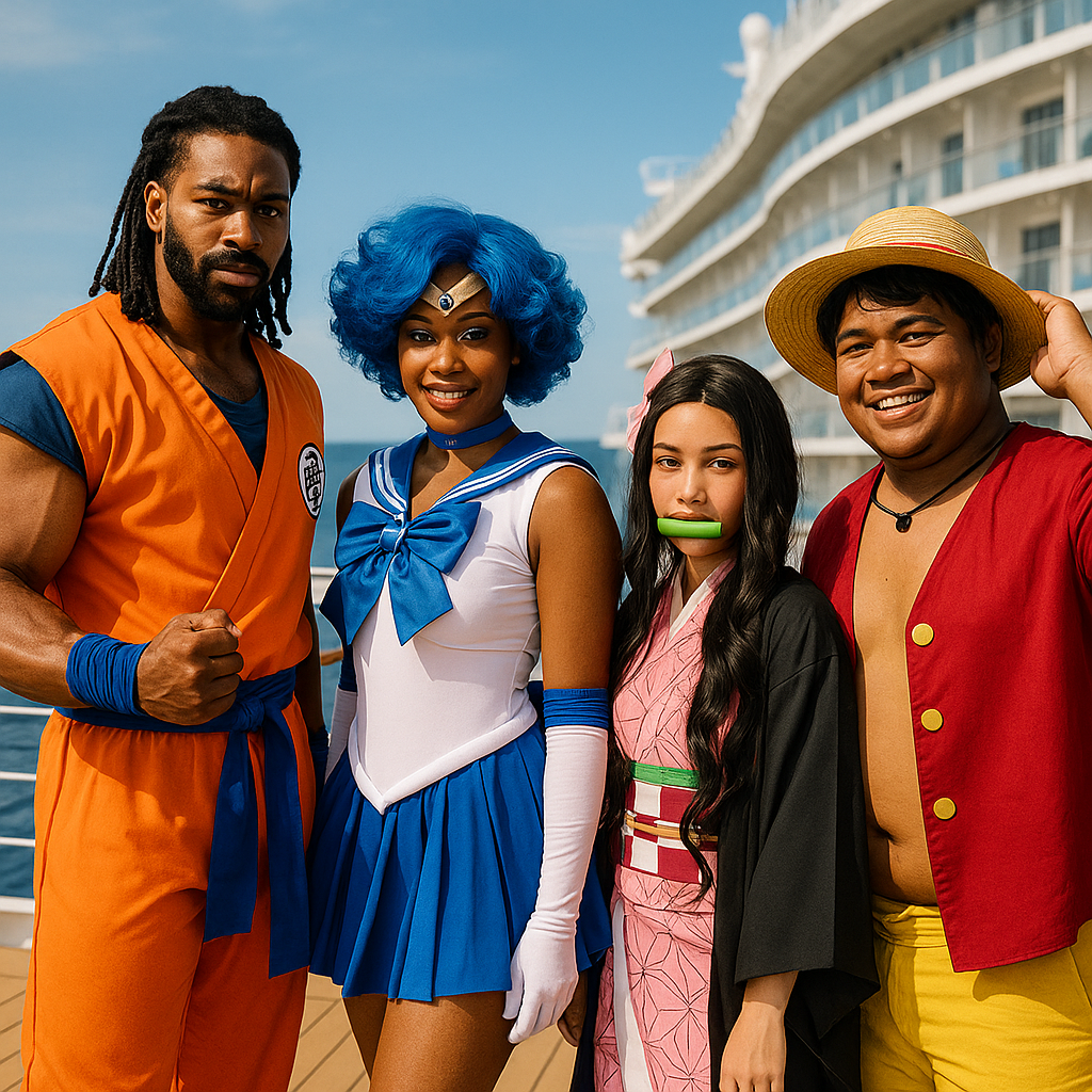 Cosplay group on deck