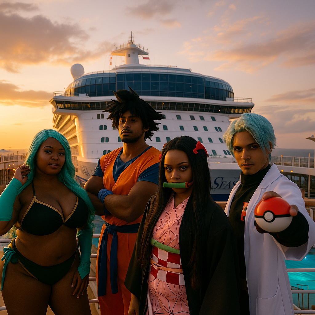 Cosplay crew on cruise deck